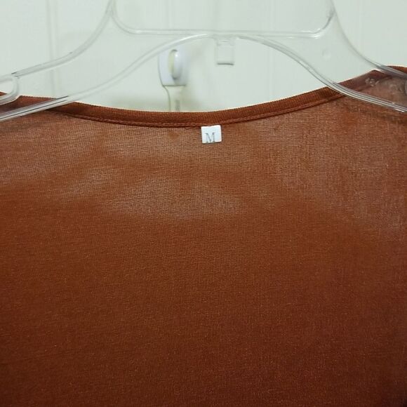 Coffee Long Sleeve Halter V-Neck Silk Bodycon Mini Dress sz Medium - Picture 11 of 14